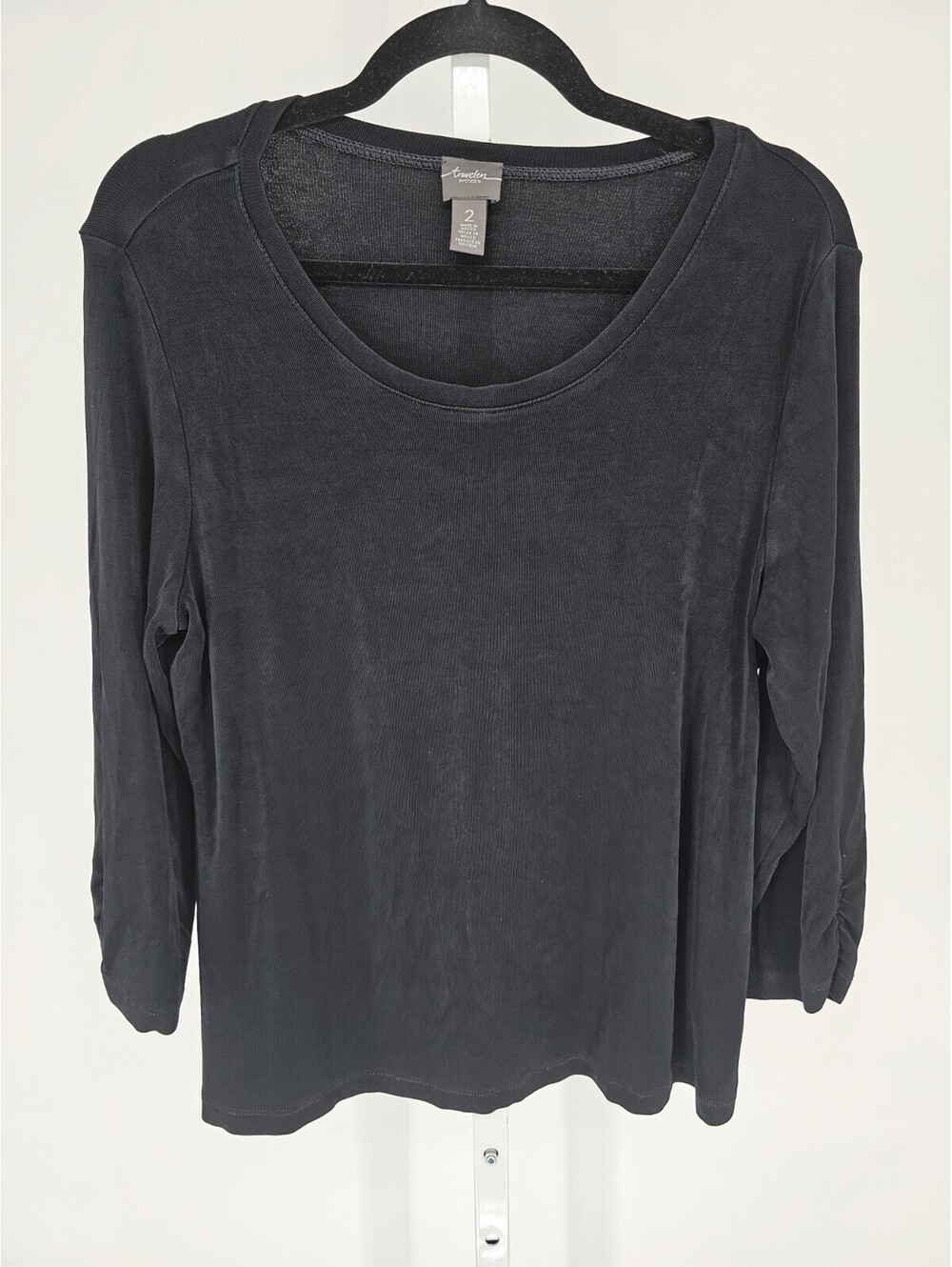 Travelers by Chicos Womens Sz 2 (XL) 3/4 Sleeve Slinky Knit Top Black